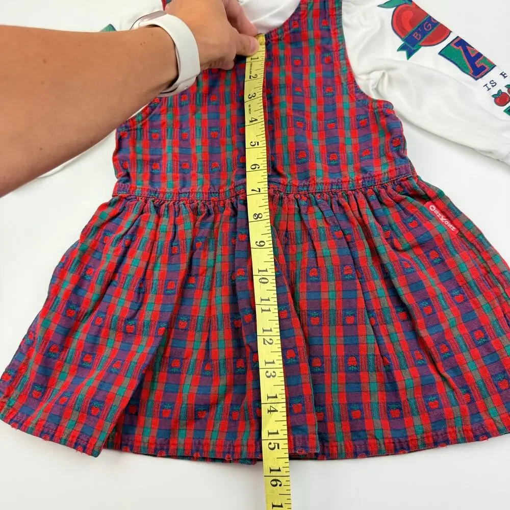 Vintage OshKosh Red Apple Jumper Dress & Shirt, Size 2T